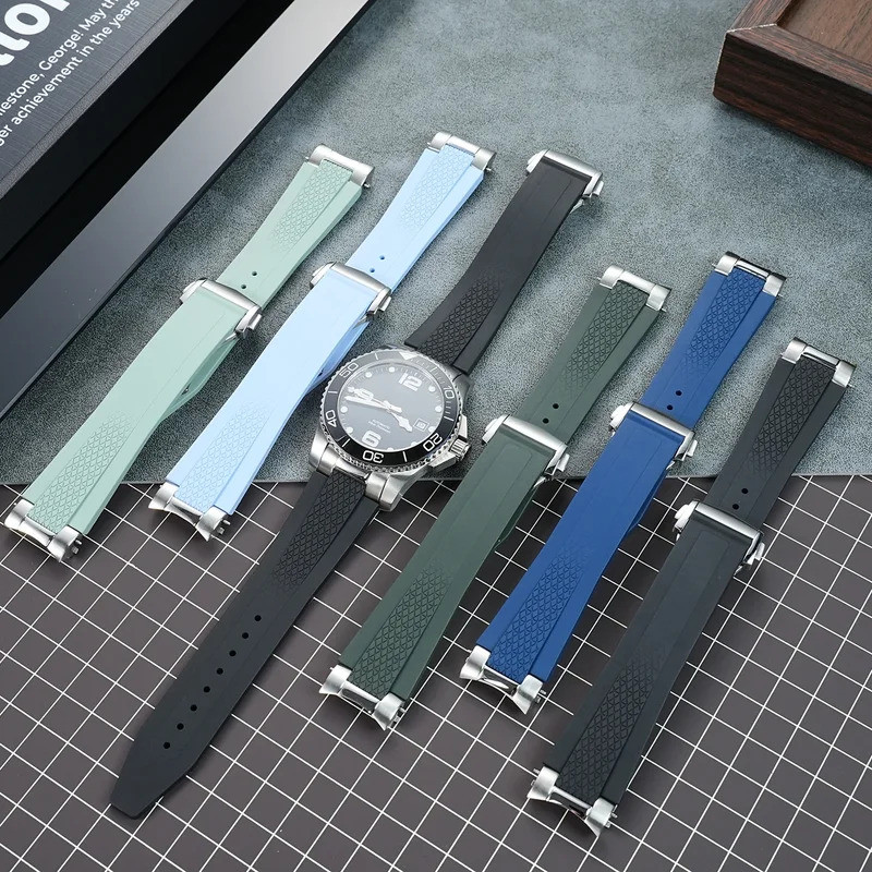 21 มม.Fluorous ยางสําหรับ Longines hydroconquest L3.781/L3.883.4 Conquest กีฬาดําน้ําสายนาฬิกา + อิน