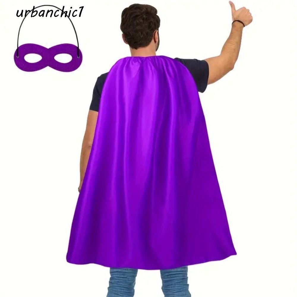 URBANCHIC ชุดคอสเพลย์ Superhero Cape และ Eye Mask สีทึบ สำหรับเครื่องแต่งกายฮาโลวีน