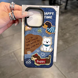 เคสหนังลายสุนัขคู่รักสุดเท่ ลายกระต่าย สีเทียนชินจังสำหรับ IPhone 16 11 13 15 12 14 Pro Max XR XS X Max 16 15 7 8 Plus