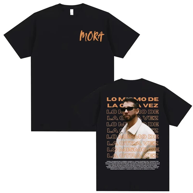 เสื้อยืดคอตตอนลายกราฟิกทัวร์ของแร็ปเปอร์ Mora Lo Mismo Dela Otra Vez แฟชั่นฮิปฮอปสำหรับทุกเพศ ทรงโอเ