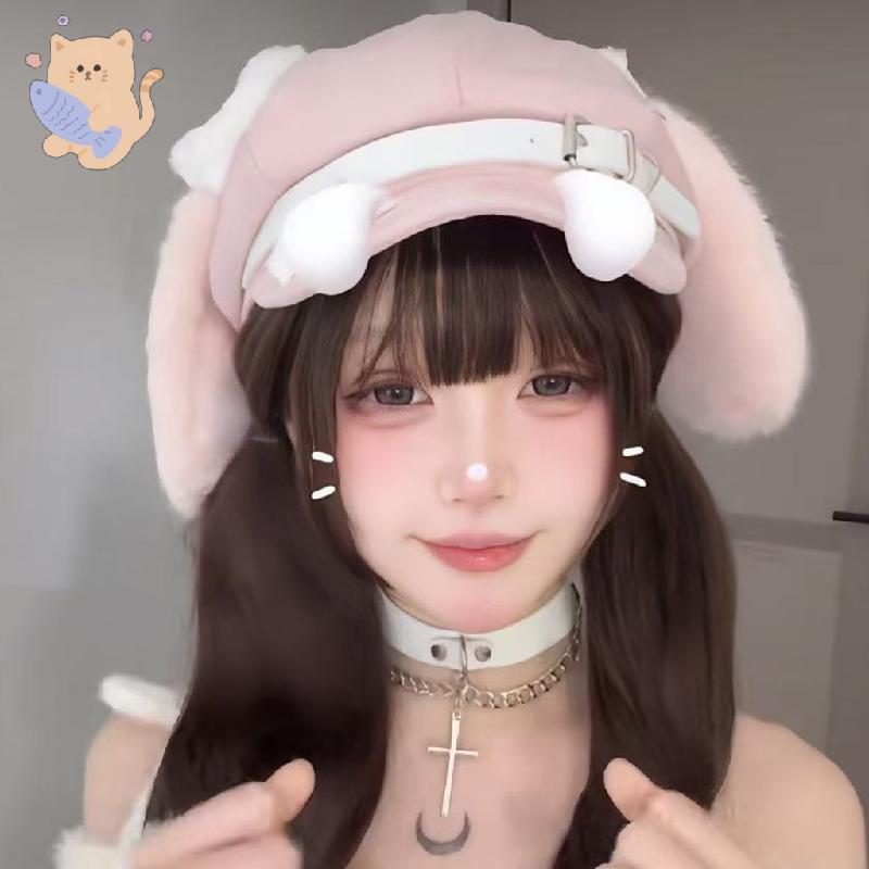 Y2K Aesthetic Beret Hat for Women & Girls, Cute Puppy Dog Ear Design