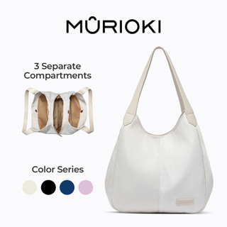 MURIOKI-Lily Hobo Bag for Women 11” Nylon Twill + Leather Strap Shoulder Bag with Zipper (29x10x31CM)