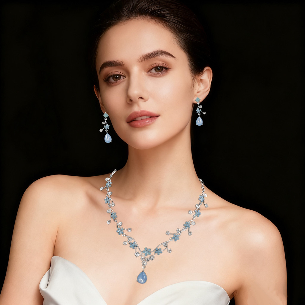 ชุดเครื่องประดับเจ้าสาวแบบหรูหรา สร้อยคอมุกและต่างหูคริสตัล HZ5J