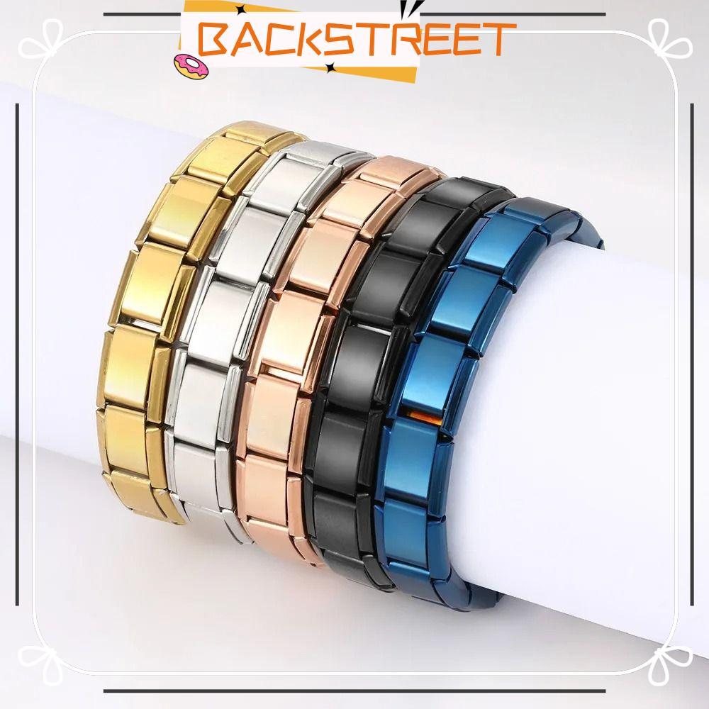 BACKSTAGE Italy Bracelets, Stretchable Square Italian Modules, Stainless Steel Italian Charm Bracele