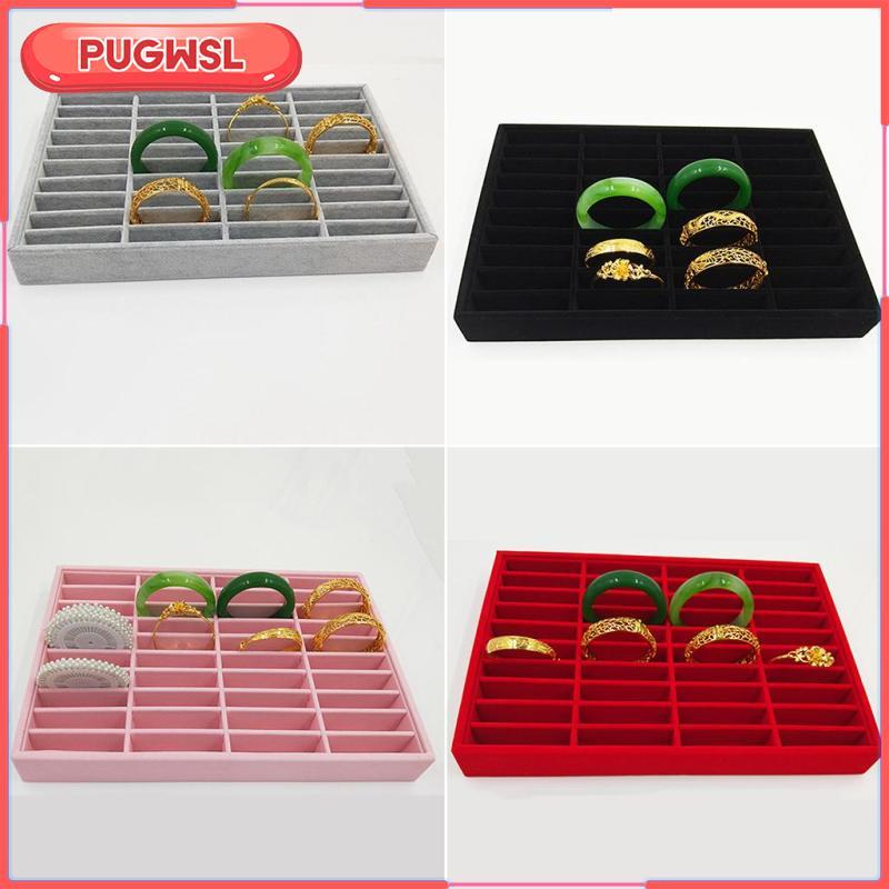 [pugwsl] 40 ช่องกําไลข้อมือแบบพกพาจัดเก็บกล่องแสดงกําไลข้อมือถาด Jewellery Organizer Holder Case - 35 x 24 x 4 ซม.