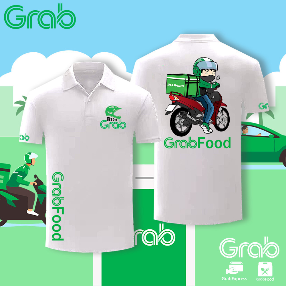 เสื้อผ้าฝ้าย 【สินค้าพร้อมส่ง】Polo Grab Food Rider Baju Grab Classic Polo เสื้อโปโลแขนสั้น top Grab F