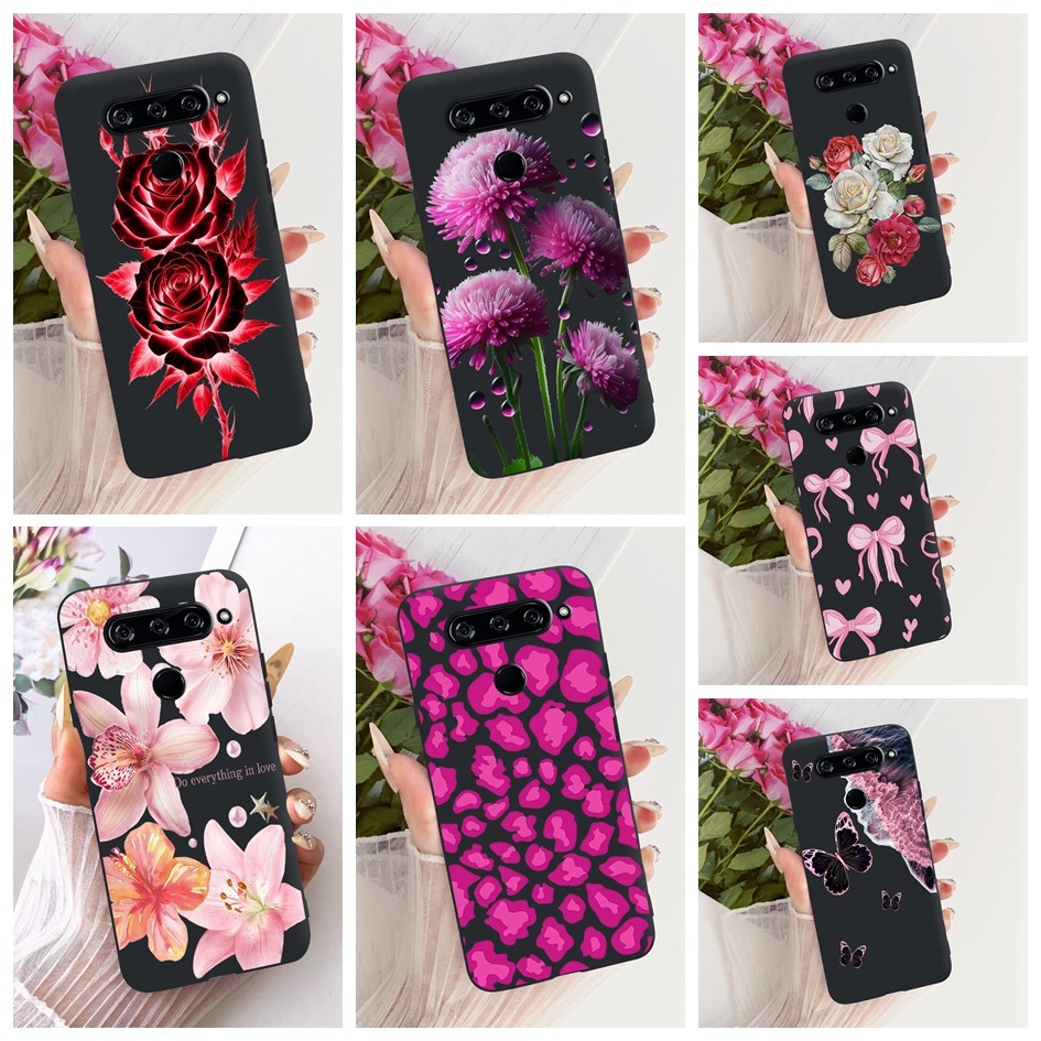 สําหรับ LG V40 ThinQ ปลอก V405QA7 V405UA ดอกไม้ยอดนิยม Bowknot Shell นุ่มสีดํา TPU ซิลิโคนสําหรับ LG