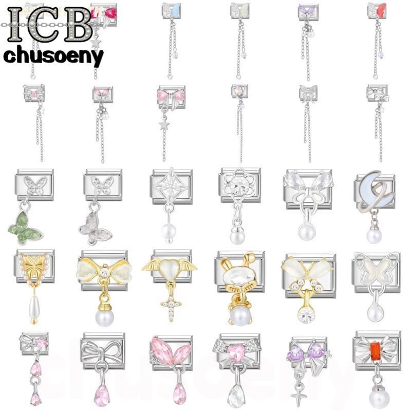 ยอดนิยมรักเพชรจี้ใหม่ดอกไม้อิตาเลี่ยน Charm Links Fit 9 มม.สร้อยข้อมือสแตนเลสทําเครื่องประดับ