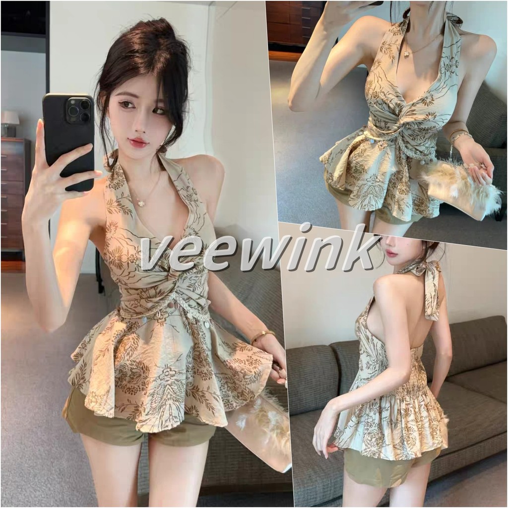 Veewink เสื้อเกาะอกคอวีจับเดรป ระบายสวย ทรงครอป เข้ารูป ลดน้ำหนัก เซ็กซี่ หรูหรา สไตล์ฝรั่งเศส ดีไซน์เก๋!