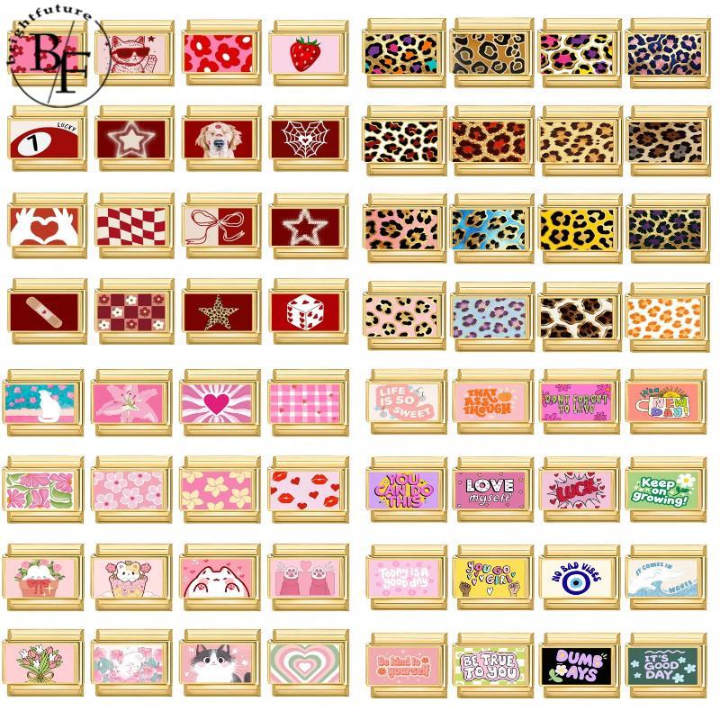 ฐานสีทองพิมพ์ภาพอิตาเลี่ยน สำหรับสร้อยข้อมือ charm fit 9 มม. สแตนเลส DIY เพิ่มบุคลิกภาพแบบ retro