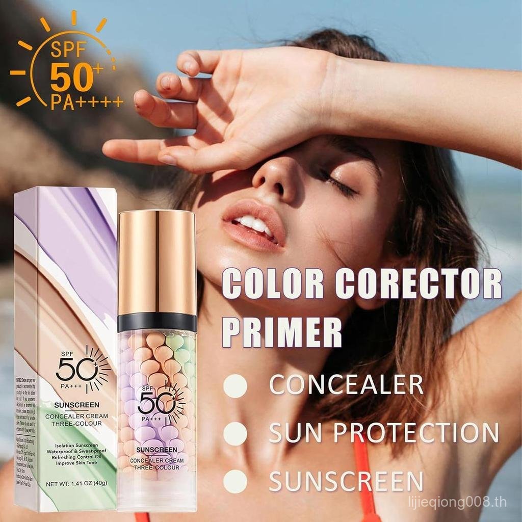 (Allisonmiles) ไพรเมอร์สําหรับใบหน้าก่อนแต่งหน้า, One Step Color Corector Primer,SPF 50 PA+ 3 In 1 ค