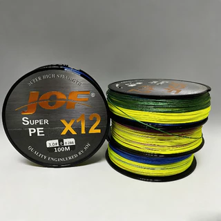สาย PE X12 JOF แท้ ยาว 100 เมตร ถัก 12 เส้น สลับสี แข็งแรงสูง Super PE X12 สำหรับตกปลา