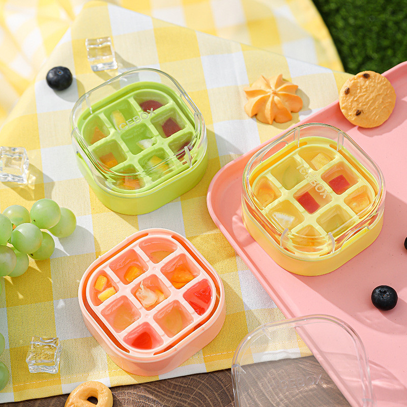 Mini Push-To-Release Ice Cube ถาด 9-Grid แม่พิมพ์น้ําแข็งในครัวเรือน,กดง่ายแช่แข็งเครื่องทําน้ําแข็ง