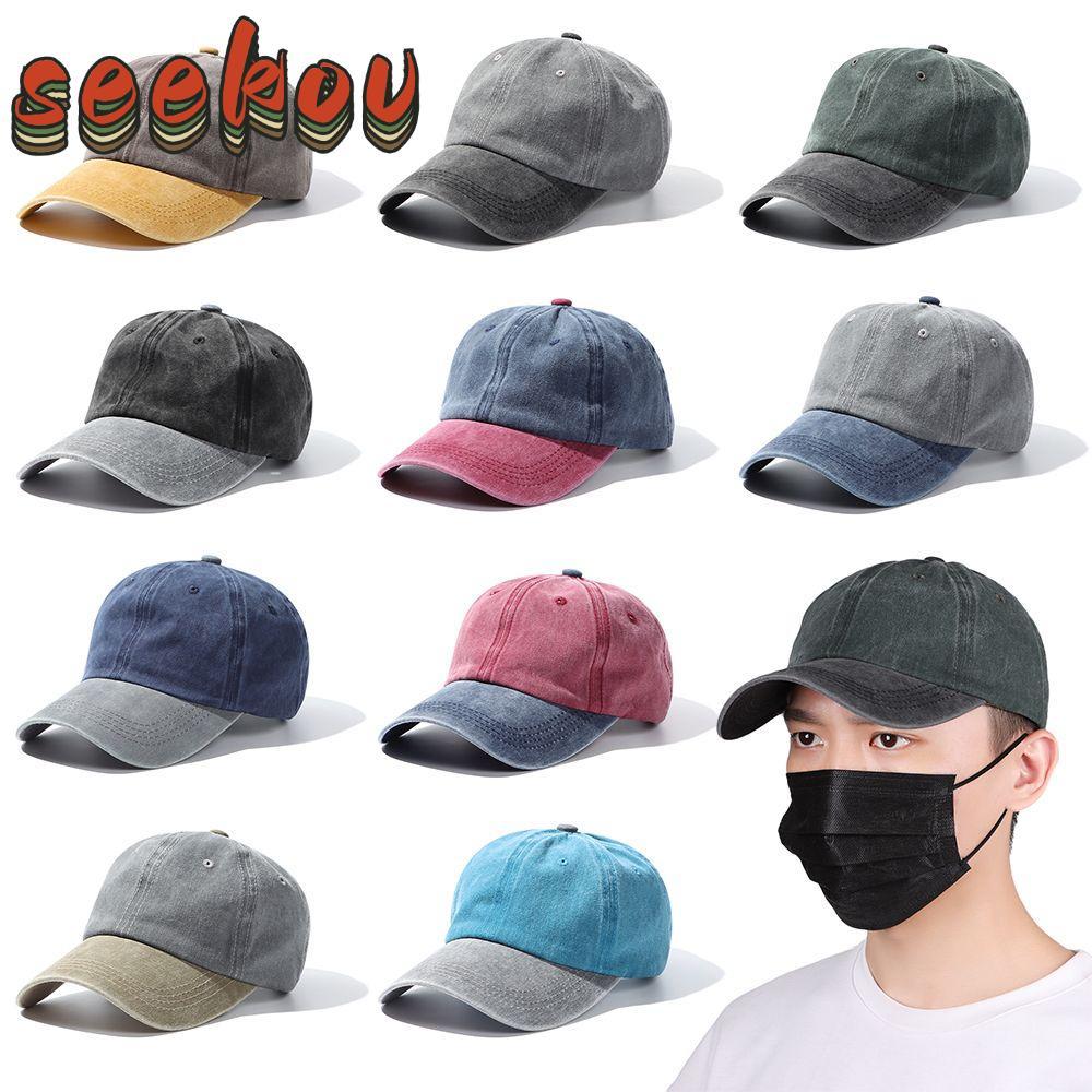 SEKOV Distressed Faded Caps แฟชั่นปรับ Vintage WASHED DENIM Cap