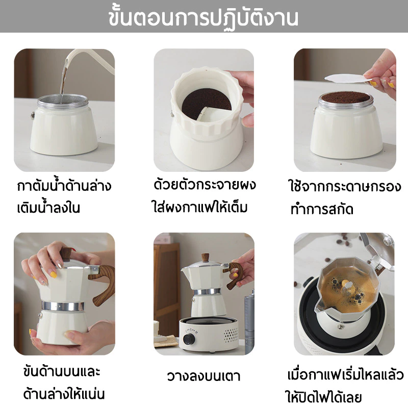【จัดส่งทันที】Moka Pot Set ชุดหม้อต้มกาแฟสด แบบหนา ทน รวม เตาไฟฟ้า และ กระดาษกรอง โมก้าพอท ครบชุด พร้อมใช้ thumbnail 8