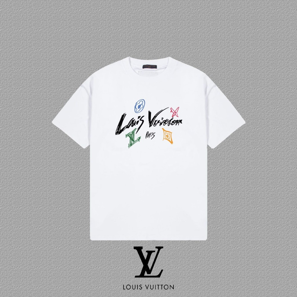 L * OUDIS VUIT#TON /L * V2026 Star Early Spring เสื้อยืดแขนสั้นสไตล์ใหม่ผู้ชายผู้หญิงสไตล์คู่ Classy