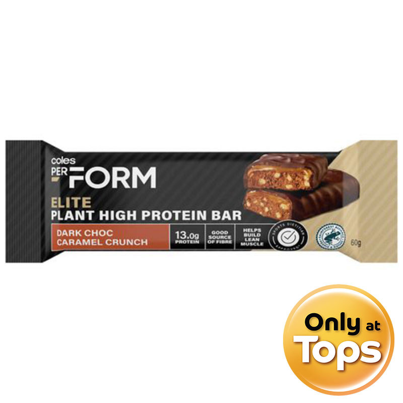 โคลส์ดาร์กช็อกคาราเมลครั้นช์โปรตีนบาร์ 60ก Coles Dark Choc Caramel Crunch Protein Bar 60g [934837259