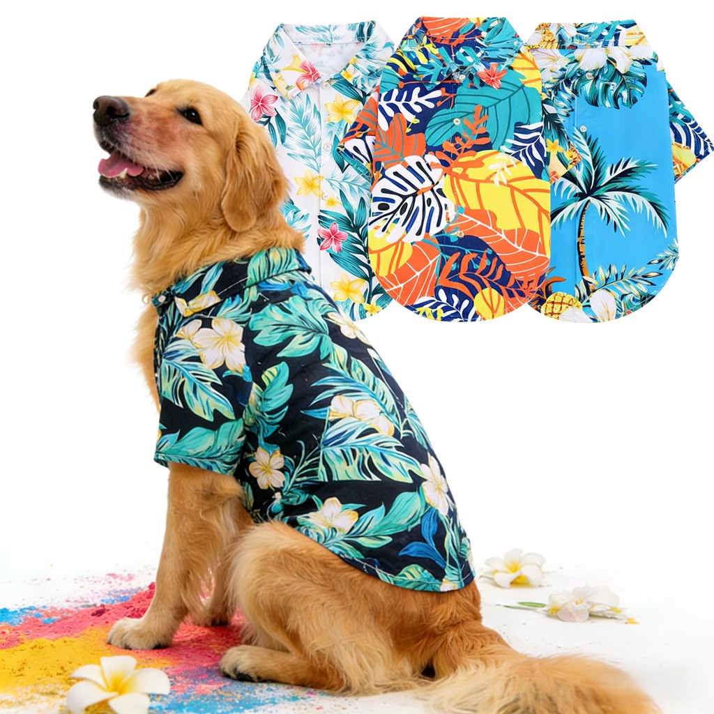 ขนาด XS-5XL Big Dog ฮาวายสไตล์เสื้อสัตว์เลี้ยงเทศกาลสงกรานต์ฤดูร้อนเสื้อยืดสําหรับสุนัขขนาดเล็กขนาดกลางขนาดใหญ่แมวกระต่าย