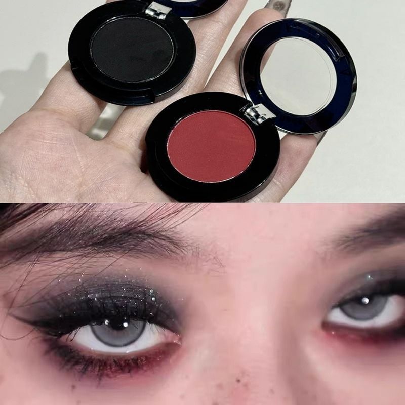 Dark Gothic Beauty อายแชโดว์สีดําและสีแดงสีแดงสีดํา Dual Color Eye แต่งหน้า Smoky ดู Gothic European แต่งหน้ากันน้ํา Sweatproof