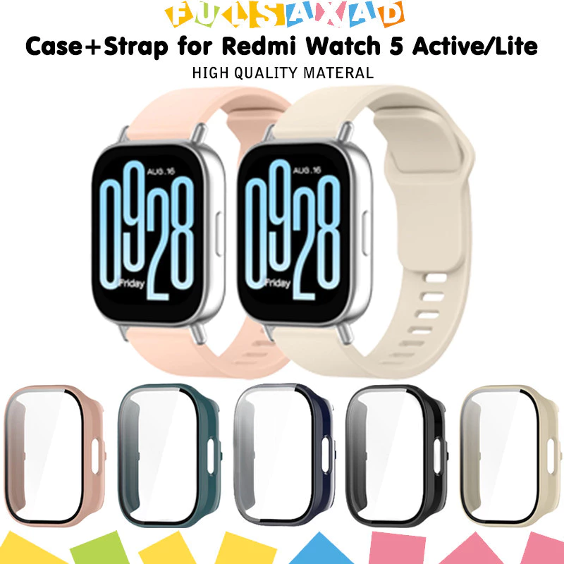 PC กรณีปกป้องหน้าจอ + สายซิลิโคน for Redmi Watch 5 Active/5 Lite สายพานยางสายรัดข้อมือป้องกันหน้าจอ อุปกรณ์เสริม