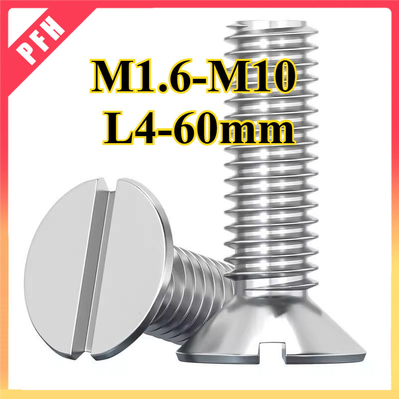GB68 304 สแตนเลส one-word slot consunk หัวสกรู slotted แบนหัวสกรู M1.6M2M2.5M3M4M5M6M8M10 L4-60 มม.(