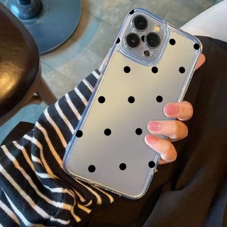 🔥สินค้าพร้อมส่ง! ⚫ เคสจุดดำ “Black Polka Dot” เคส iPhone17 16 15 Pro Max 14 13 12 11 XS 8 7 เคสจุดดำสไตล์คลาสสิก เคสขอบโ