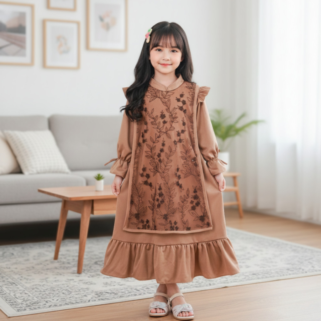 Alisa - Gamis ของ Ancika Girls with Floral Brocade Combine / Gamis Fashion Girls