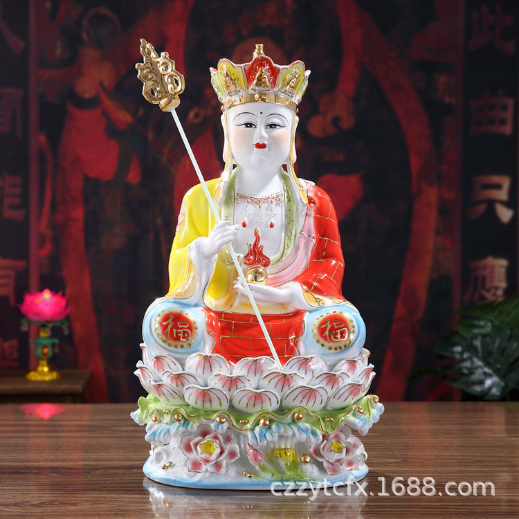 Chaozhou Zhenyi สีเคลือบทองภาพวาด Ksitigarbha เซรามิคพระพุทธรูป Tang Monk ลูกตุ้ม Chaozhou Zhenyi "ฟ