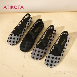 Atikota ติ๊ก ผู้หญิงรองเท้าแบนแฟชั่นตาข่ายอเนกประสงค์สบายระบายอากาศน้ําหนักเบาสบายๆแฟลต
