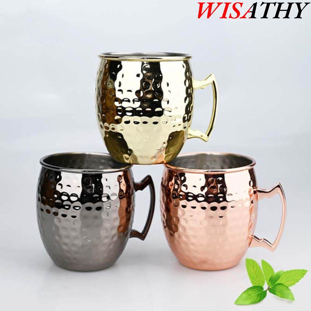 WISATHY ถ้วยทองแดงบริสุทธิ์, Handcrafted Moscow Mule ถ้วยแก้ว,ที่แข็งแกร่งตอกจับเรียบแปรงลักษณะ Mosc