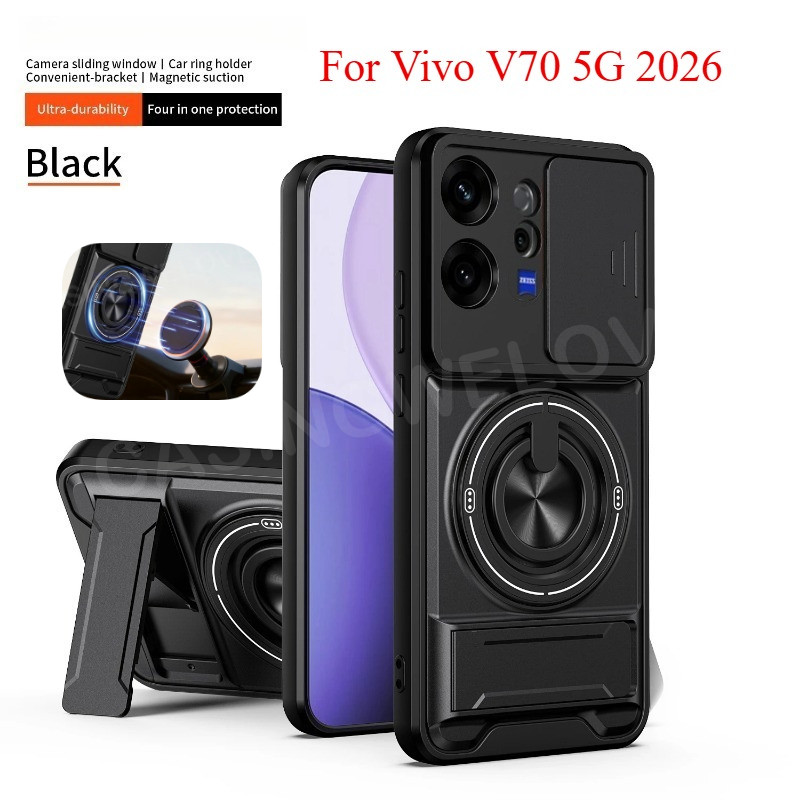 เคสโทรศัพท์สําหรับVivo V70 Elite FE Lite V60 Lite 5G 4G 2026 Maxแม่เหล็กแหวนฝาครอบโทรศัพท์กันกระแทกPushดึงกล้องป้องกันปกหลัง