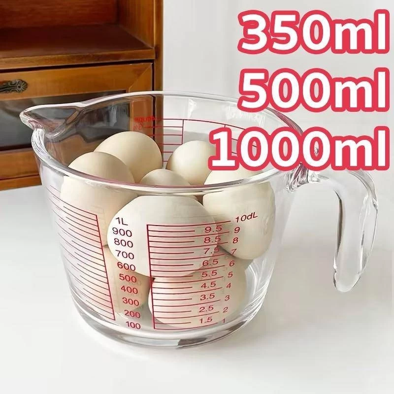 ถ้วยตวงแก้ว 350/500/1000 มล.มีสเกล ทนร้อน 3หน่วยตวง(CUP,Oz,ml) ใช้กับไมโคเวฟได้