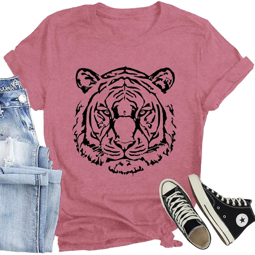 Tiger Shirts for Women Funny Animal Tiger Printed T-Shirts Casual  Jungle Adventure Tee Tops
