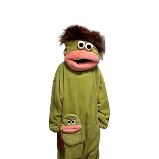 Big Mouth Onesie Silly Onesie ตุ๊กตาสีเขียว Monster ชุดนอนผ้านุ่มแขนยาว Monster Onesie น่าเกลียด-น่ารักตลกชุดนอนสําหรับผู้ใหญ่