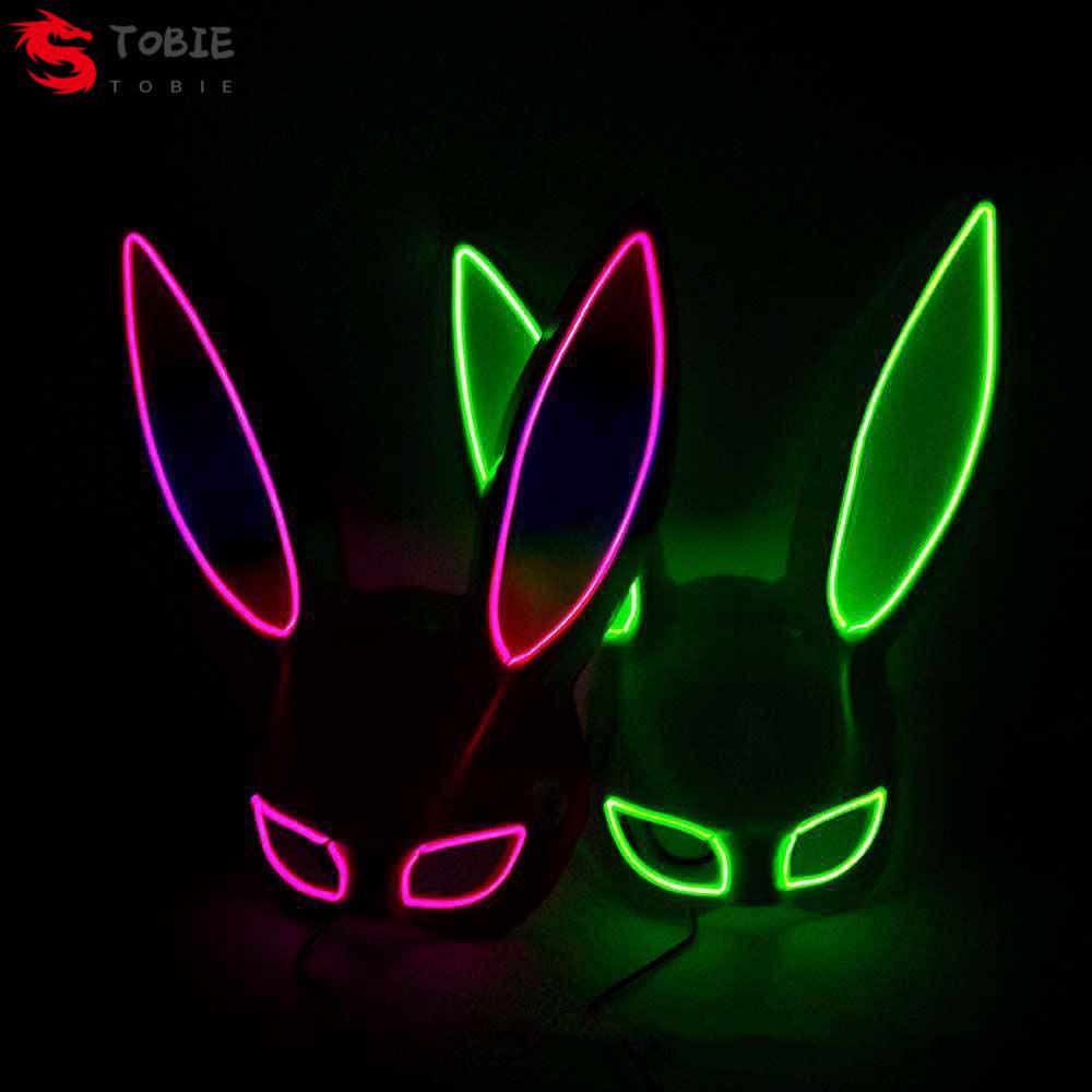 TOBIE Party Mask Props หลากสี Masquerade Party หน้ากากฮาโลวีน Mask Kitsune ไฟ LED LED Light up Mask