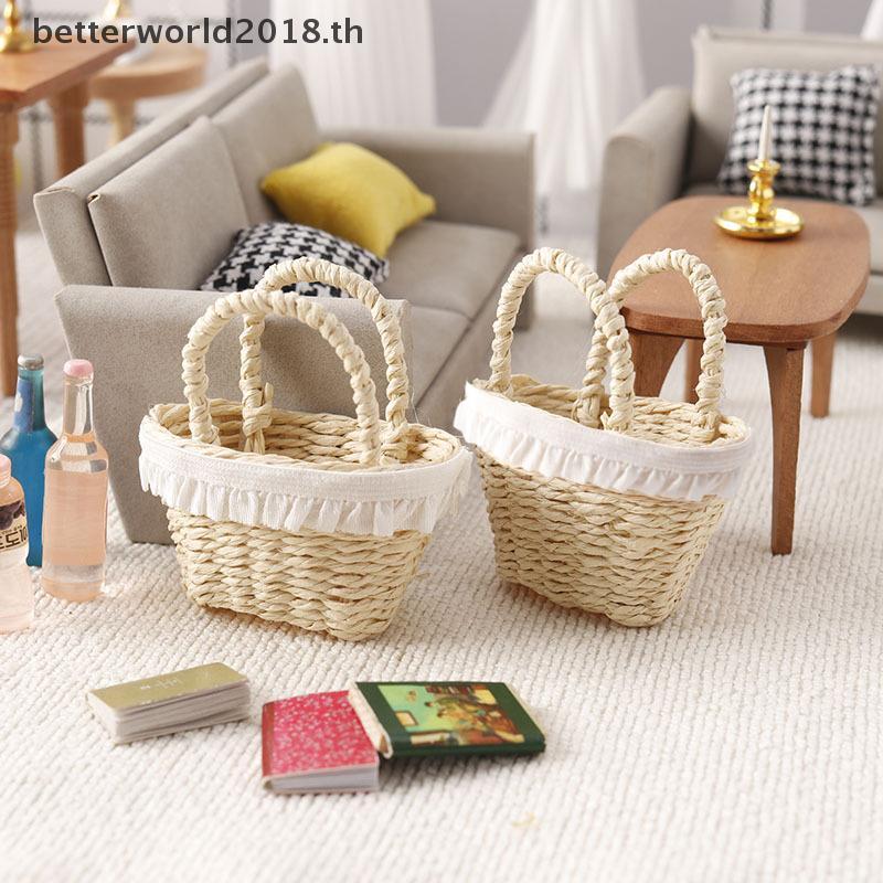 [bet] 1/12 ตุ๊กตาจําลองมินิตะกร้าทอโมเดลเฟอร์นิเจอร์บ้านตุ๊กตาตกแต่งบ้านตุ๊กตาไมโครฉากแกล้งเล่นของเล