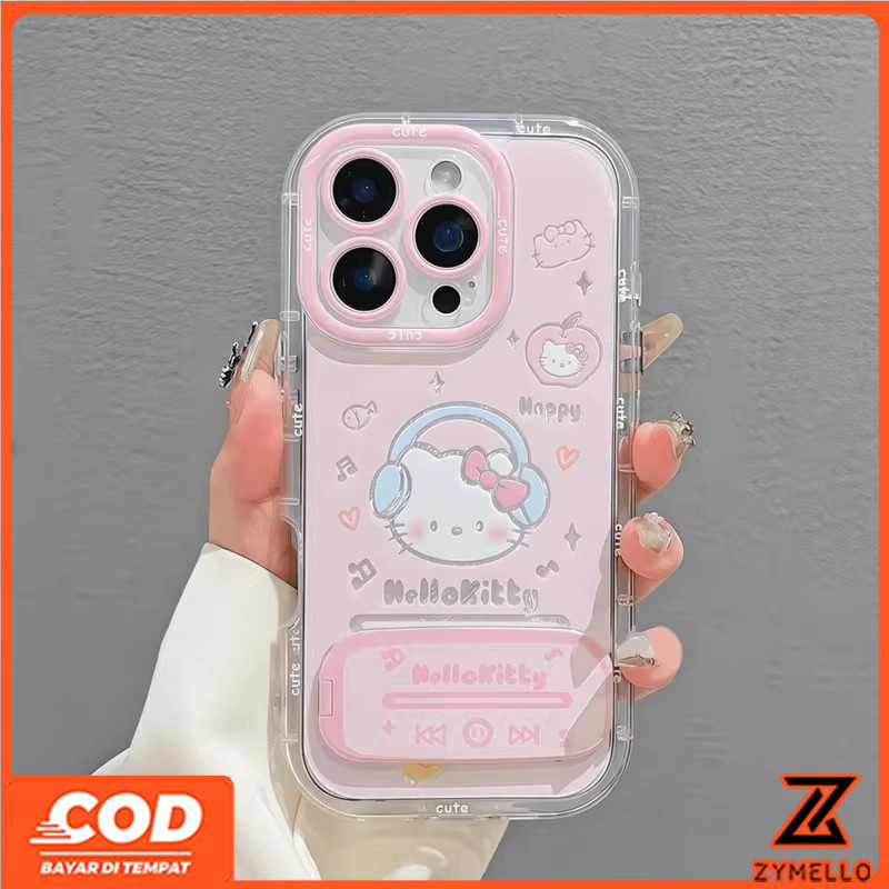 เหมาะสําหรับ OPPO Reno15 Reno15 PRO MAX Reno14 Reno14 PRO Reno8Z Reno7Z ลูกแมวน่ารักพร้อมหูฟัง, ขาตั้งกระจก, เคสโทรศัพท์ TPU กันกระแทก