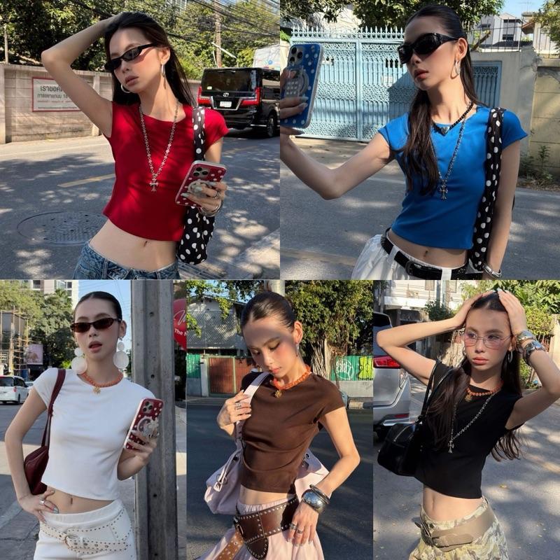 BY0461 เบบี้ทีสีพื้น ผ้านุ่มเด้ง ทรงครอปไหล่ตัด benly co