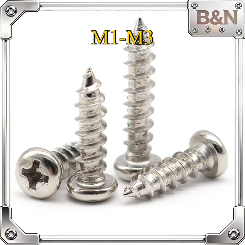 สกรูยึดหัวกลมไขว้ PA ชุบนิกเกิล สกรูไม้หางแหลม M1/M1.2/M1.4/M1.7/M2/M2.3/M2.6/M3B&N