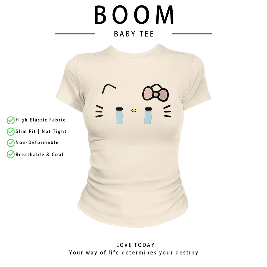 COD（จัดส่งภายใน 24 ชั่วโมง）เสื้อสาวอวบ เสื้อครอปท็อป แขนสั้น babytee สไตล์เกาหลี y2k T-shirt | KITTY -007