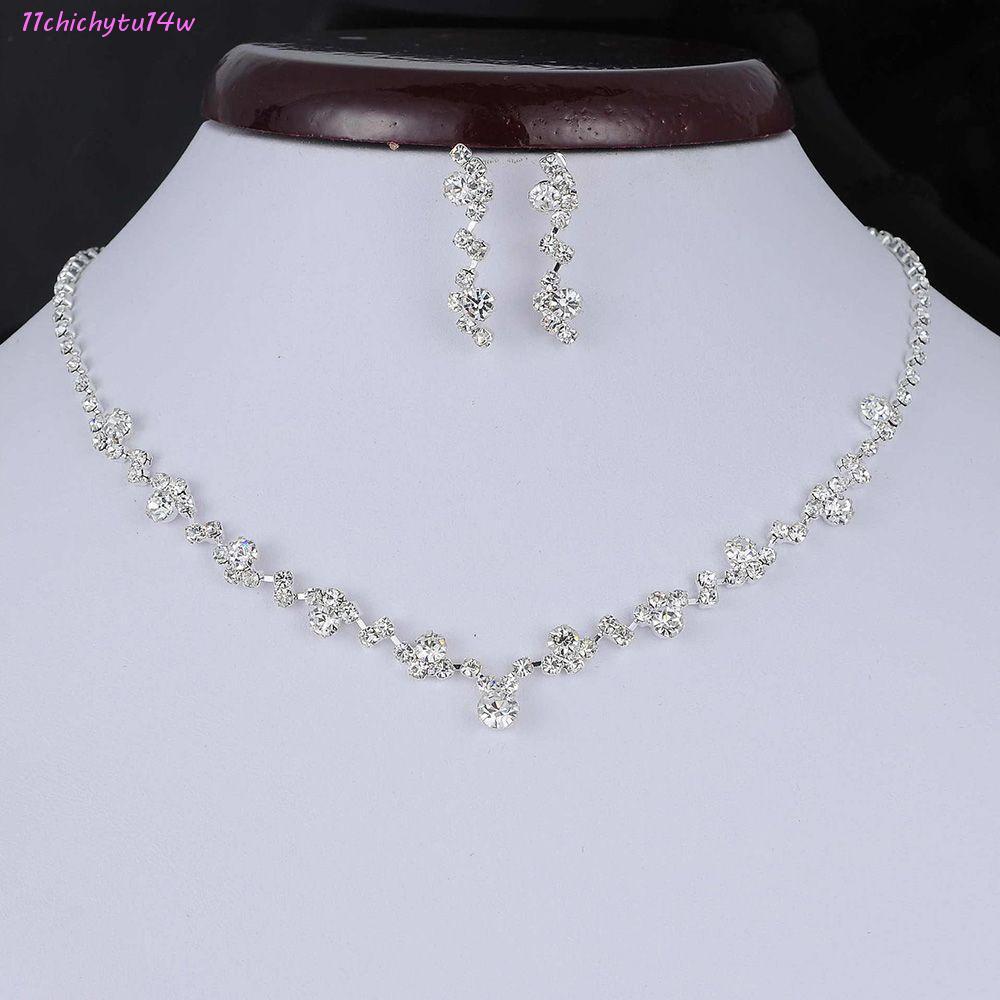 CHICHYTU14W เครื่องประดับเจ้าสาว Rhinestone เครื่องประดับสร้อยคอต่างหูคริสตัลอุปกรณ์จัดงานแต่งงาน