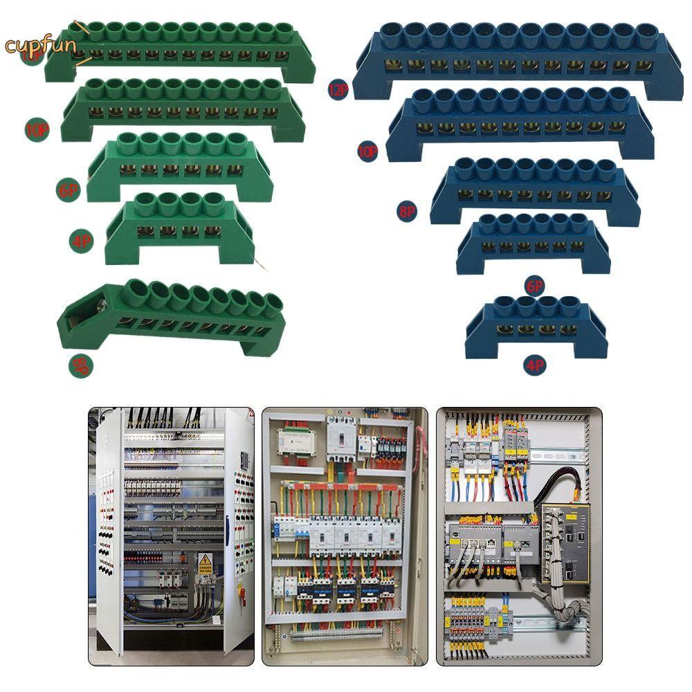 CUPFUN สกรูทองเหลือง Grounding Bridge Terminal, และ Neutral Blue Green Zero Line Block Connector, 4P