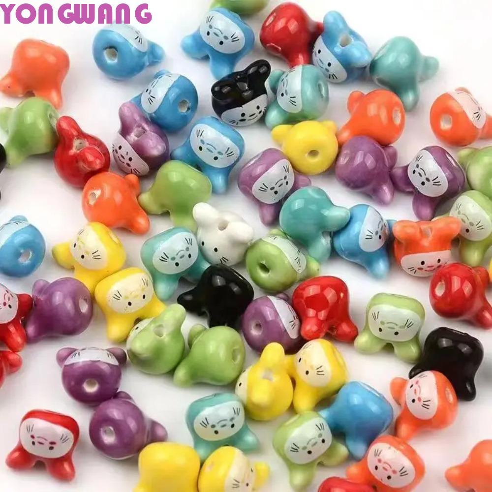 YONGWANG66HR 10 ชิ้นที่มีสีสัน Chinchillas เซรามิคลูกปัดเซรามิคกระต่ายน่ารักลูกปัดเซรามิค, กระต่ายสั