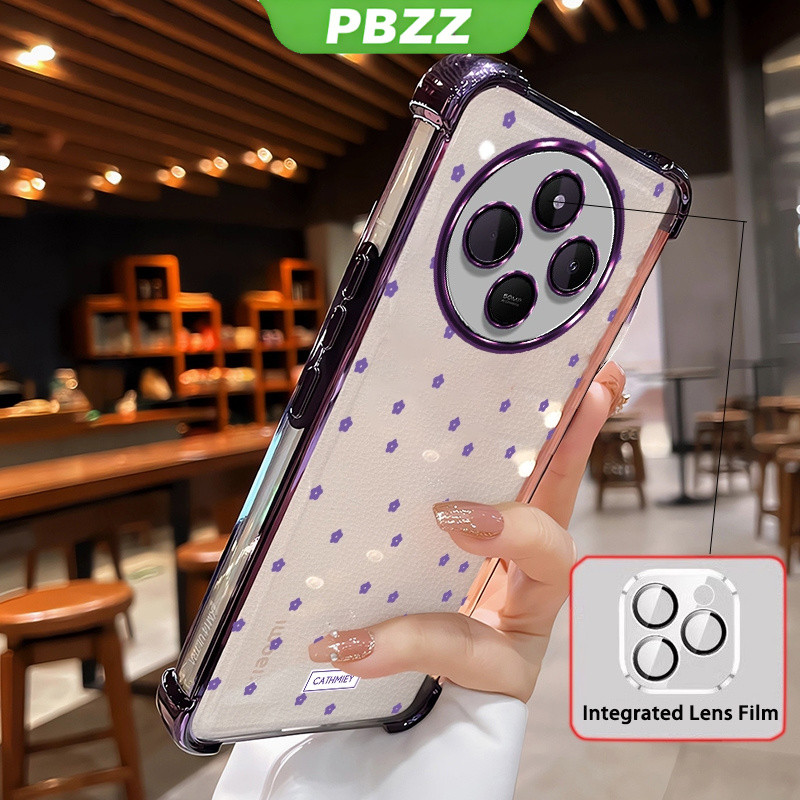 PBZZ FOR เคส เคสสําหรับ Redmi 14c poco c75 2024 5G เคสโทรศัพท์Softcaseซิลิโคนกันกระแทกออกแบบใหม่ความงามดอกไม้ใสพร้อมฟิล์มเลนส์SJJTMPLH01