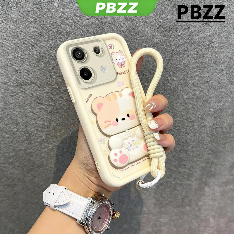 PBZZ PBZZ สําหรับ REDMI NOTE 13 14 4G REDMI NOTE 13 14 PRO 5G 14S เคสโทรศัพท์ Softcase ฝาครอบการออกแบบใหม่ความงามน่ารักแมวแต่งหน้ากระจกผู้ถือและเชือกเส้นเล็กสําหรับชายสีดํา JTDTMZJ0