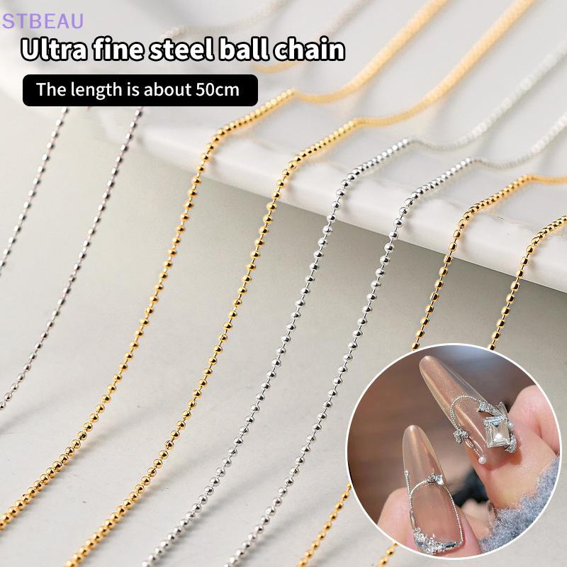 [cxSTBEAU] 0.8/1mm Nail Steel Ball Chain Multi-Designs Gold/Silver Decorative Metal Steel Press On N