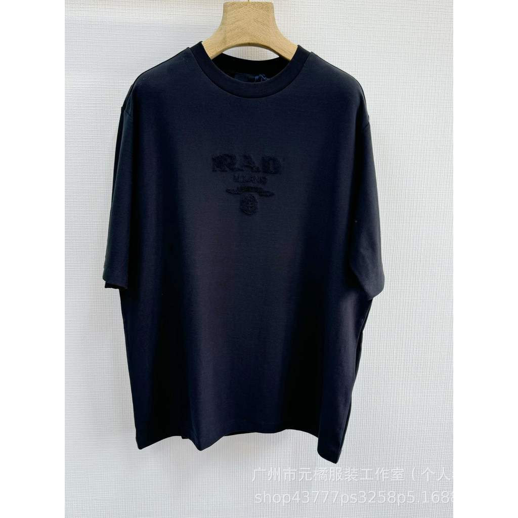 YRAV Pr**a 24fw Basic and versatile210g Single-sided towel jacquard short sleeve shirt T Unisex loos