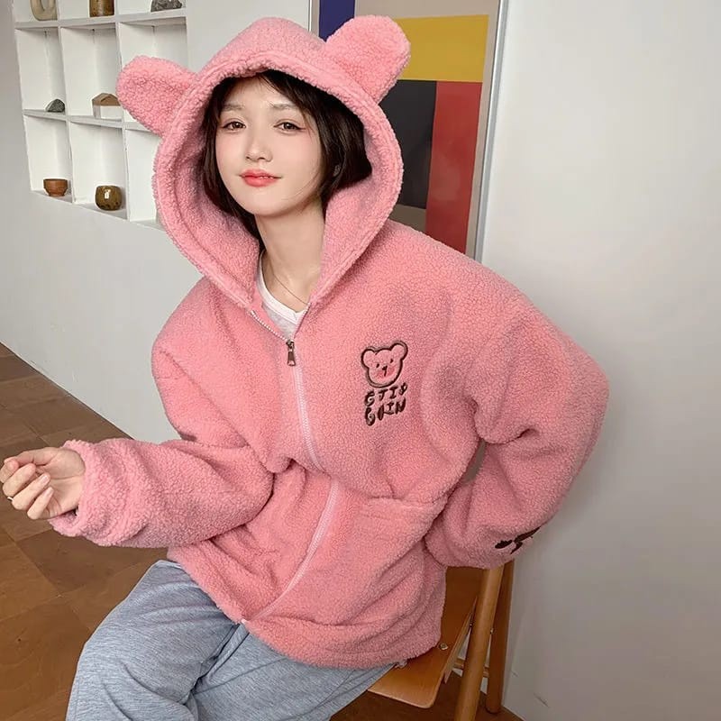 สาวน่ารักผู้หญิง Sherpa Hoodie Jacket / สไตล์เกาหลีผู้หญิง Sherpa Crop Jacket / ล่าสุด 2023 Goose Do