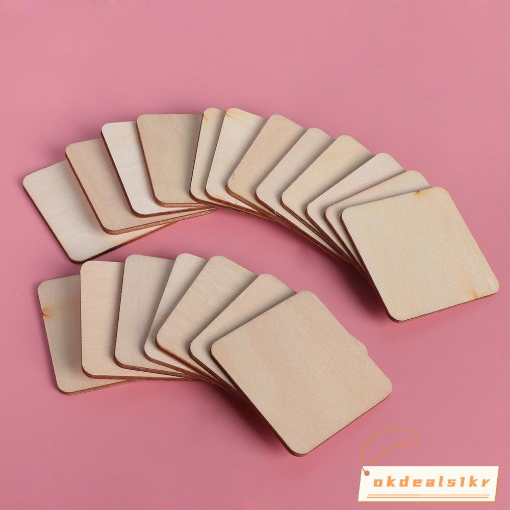 IOKDEALS1 10/50/100 ชิ้นไม้สี่เหลี่ยมชิ้นยังไม่เสร็จ DIY การเขียนแขวนหัตถกรรมแผ่นเปล่า