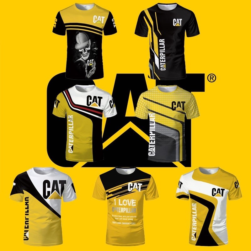 เสื้อยืดฤดูร้อน Caterpillar Excavator 3D พิมพ์ แขนสั้น O-คอ สำหรับทั้งผู้ชายและผู้หญิง